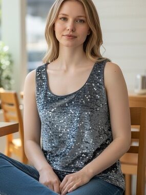 Donna Karan NWT Metallic Blue Tank Top